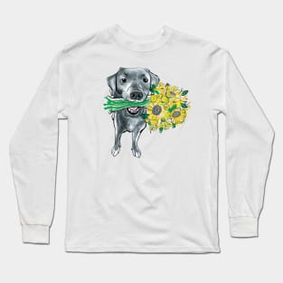 Black labrador with flowers Long Sleeve T-Shirt